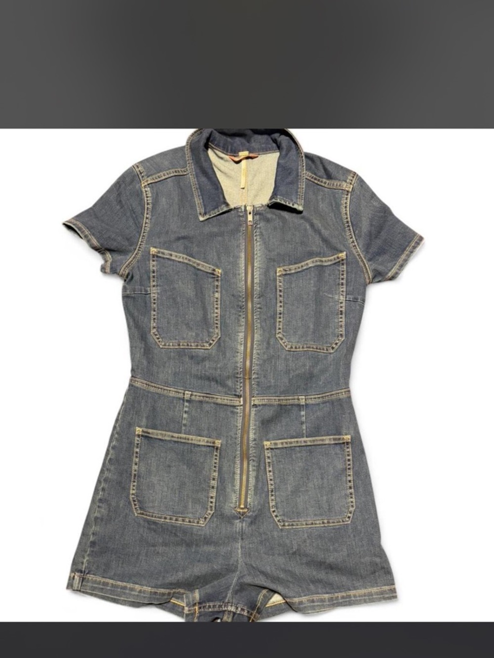 Sold- Similar Items In Closet! 
Free People CRVY Lennox Denim Romper Zip Front - Picture 3 of 5